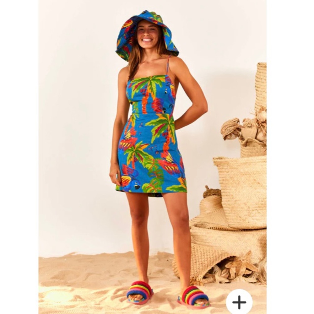 FARM Rio Blue Tropical Print Dress